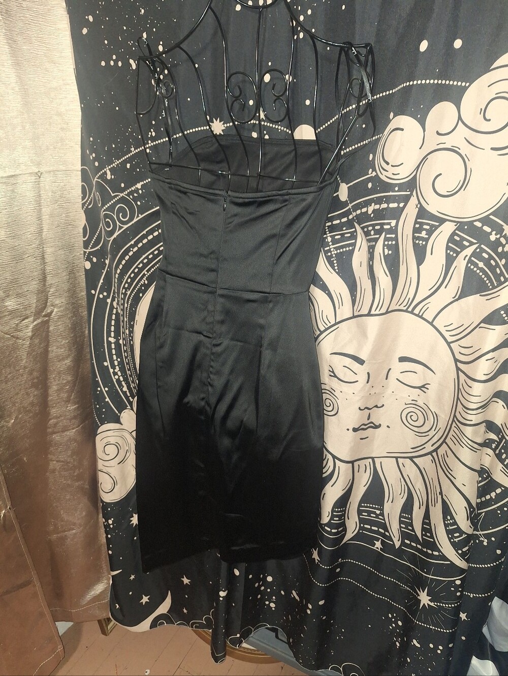 NWT Lulu's Black Satin Strapless Asymmetrical Bodycon Dress - Picture 5 of 8